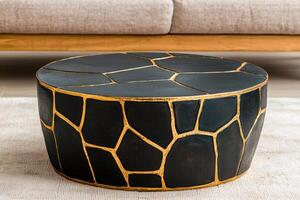 Black and Gold Geometric Coffee Table Modern Luxury Interior Design Decor. Handcrafted, Elegant, Stylish, and Chic Coffee Table f photo