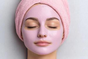 Experience the serenity of a luxurious face mask treatment. This image captures the essence of self care, relaxation, and healthy photo