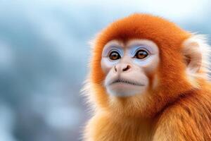 Golden Snub nosed Monkey Portrait A Captivating of this Rare and Precious Primate in its Natural Habitat. Discover the Beauty and photo