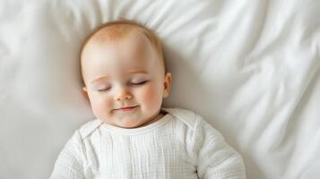Sweet Dreams An Adorable Baby Sleeping Peacefully in a White Crib. A Tender Image of Innocence and Serenity, Perfect for Represent photo