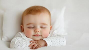 Sweet Dreams Adorable Baby Sleeping Peacefully in a White Crib A Tender Image of Innocence and Serenity photo