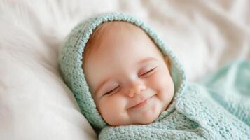 Sweet Dreams An Adorable Baby Sleeping Peacefully in a Soft Knitted Outfit. This image evokes feelings of innocence, tranquility, photo