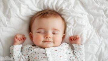 Sweet Dreams Adorable Baby Sleeping Peacefully in a White Crib A Tender Moment Captured in a Portrait. The image showcases a pe photo