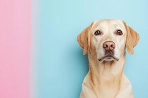 Adorable Golden Labrador Retriever Dog Portrait A Stunning of a Happy Canine Companion. This image showcases the dog's playful an photo
