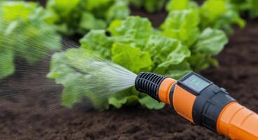Precise Watering for Lush Lettuce Growth A Guide to Efficient Irrigation in Vegetable Gardens. Discover the secrets to cultivating photo