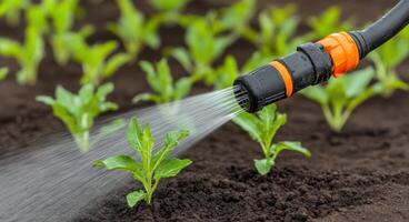 Water Sprinkler System for Plant Growth Promoting Sustainable Agriculture and Environmental Conservation. High quality Image of Ir photo