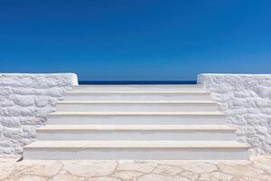 White Steps Leading to the Azure Sea A Minimalist Architectural Masterpiece on a Sunny Mediterranean Coast. The perfect summer vac photo