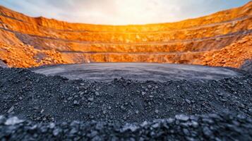 Open Pit Mining Quarry A Glimpse into the Heart of Industrial Extraction, Revealing the Raw Beauty of Geological Formations and th photo