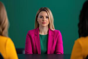 Confident Businesswoman in a Meeting Portrait of a Successful Female Entrepreneur in a Stylish Pink Blazer. A Professional and El photo