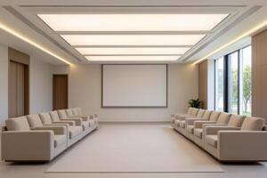 Modern Office Interior Design A Sophisticated Meeting Room with Neutral Tones and Minimalist Decor photo