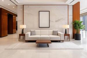 Modern Luxury Lobby Interior Design Elegant Space with Comfortable Furniture and Sophisticated Decor photo