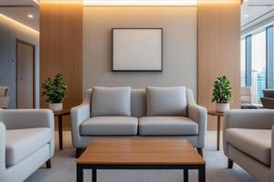 Modern Office Interior Design Elegant and Comfortable Waiting Area. This image showcases a stylish and professional office space w photo