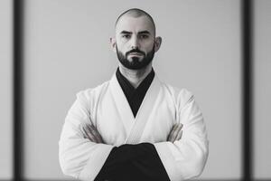 Portrait of a Confident Martial Arts Athlete Mastering Jiu Jitsu Techniques, Strength, and Discipline photo