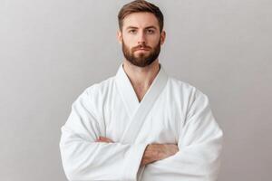 Portrait of a Confident Karate Athlete Strength, Discipline, and Focus in Martial Arts photo