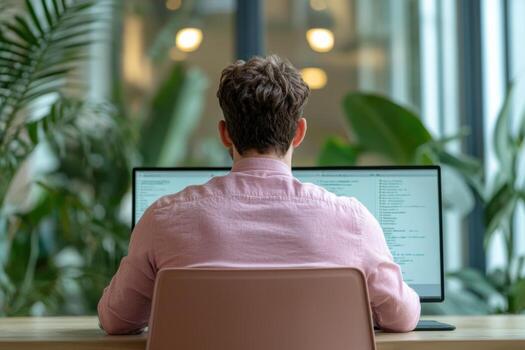 Focused businessman working on computer in modern office. Productivity, success, and career growth concepts. Image depicts a man photo