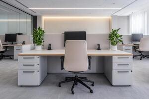 Modern Office Interior Design Stylish and Functional Workspace. Contemporary architecture, minimalist aesthetic, clean lines, com photo