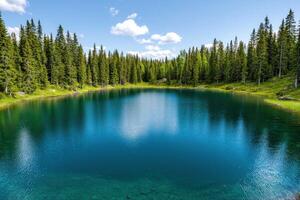 Stunning Turquoise Lake nestled in a lush green forest. Serene landscape, perfect for travel and nature lovers. Discover tranquili photo