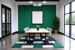 Modern Office Meeting Room Interior Design Contemporary Workspace with Green Wall and Minimalist Decor photo