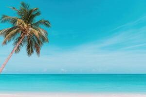 Stunning Tropical Beach Landscape Palm Tree Silhouette Against Azure Ocean and Sky. Idyllic Summer Vacation Scene, Perfect for Rel photo