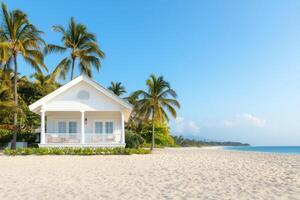 White Beach House Dream Tropical Getaway, Luxurious Coastal Vacation Home, Idyllic Paradise, Serene Seascape, Summer Escape, Relax photo