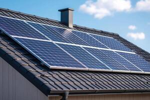 Harnessing the Sun's Power Rooftop Solar Panels for Sustainable Homes. Clean energy solutions for a greener future. Eco friendly photo