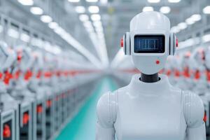 A Glimpse into the Future of Manufacturing AI Powered Robots Revolutionizing the Industry. This image showcases a futuristic fact photo