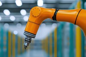 view of a robotic arm in an industrial setting, showcasing advanced automation technology and precision engineering in manufacturi photo