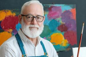 Portrait of a Senior Painter A Masterful Expression of Art and Creativity. An inspiring image of an elderly artist in his studio, photo