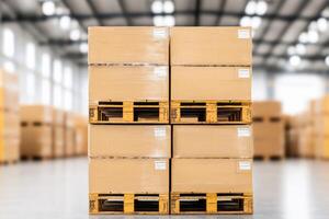 Warehouse Logistics Cardboard Boxes on Pallets Ready for Shipping and Distribution. Efficient Inventory Management and Supply Cha photo