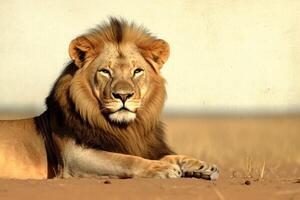 Majestic African Lion A Portrait of Power and Beauty in the Wild. This stunning image captures the raw power and serene beauty of photo