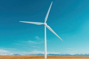Majestic Wind Turbine Harnessing Nature's Power for a Sustainable Future. A breathtaking landscape of a windmill against a vibrant photo
