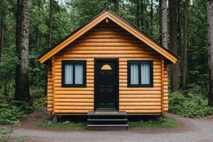 Secluded Log Cabin in the Forest A Peaceful Nature Escape. Perfect for a relaxing vacation, this charming wooden cabin offers tra photo