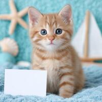 Adorable Ginger Kitten with Blank Card Cute Pet Photo