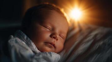 Sweet Dreams A Tender Newborn Sleeping Peacefully. This image evokes feelings of serenity and innocence, capturing the beauty of a photo