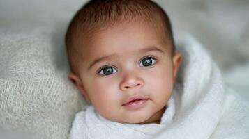 Adorable Baby Portrait Captivating of an Innocent Child. A Precious Moment of Infancy, Showcasing the Beauty and Purity of a Newb photo