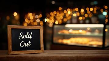 Sold Out Sign in a Bakery at Night Sweet Treats, Delicious Pastries, Business Success photo