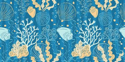 Seashell and coral pattern design vector
