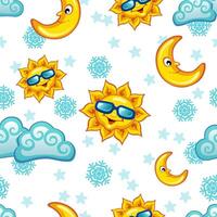 Colorful seamless pattern with sun, moon and clouds for kids vector