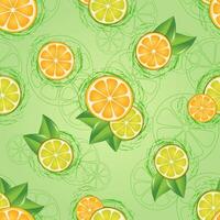 Seamless pattern of sliced citrus and leaves vector