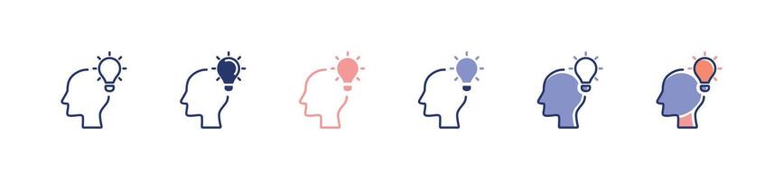 simple head lightbulb icon set creative business idea innovation people head with light bulb signs illustration for web and app vector