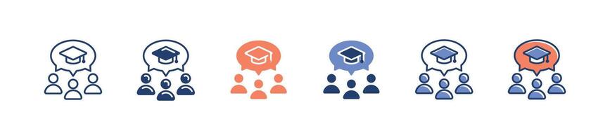 students group with graduation hat icon student education goal bubble graduate cap hat signs illustration for web and app vector