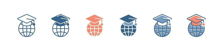 global education graduate cap icon set earth globe international university school academy graduation illustration for web and app vector