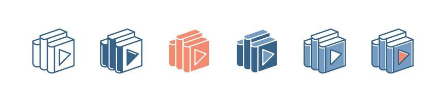 simple audio book library with play icon set education media listening course bookshelf signs illustration for web and app vector