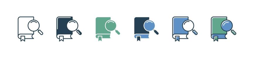 simple book research literature icon set education discovery search magnifier study illustration for web and app vector