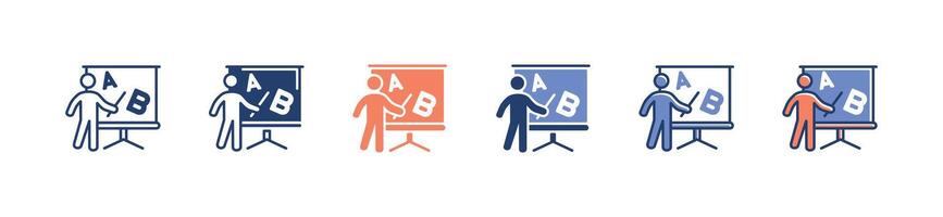 teacher teaching class icon school lecture education presentation classroom mentor coach business training symbol design set vector