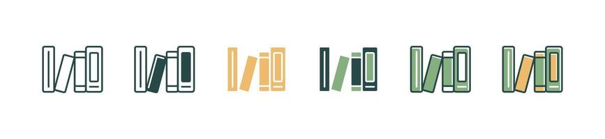 simple bookshelf library interior icon set book stack literature binder bookcase illustration document archive business signs for web and app vector