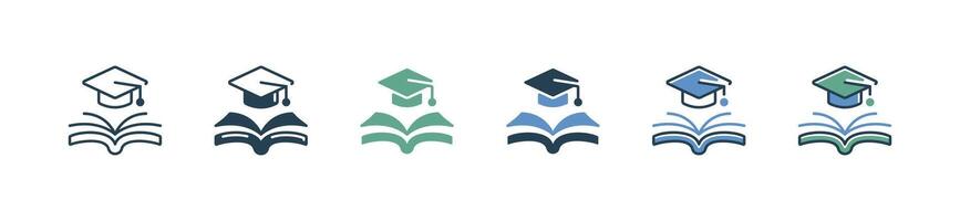 simple open book graduate hat icon knowledge school academy graduation education illustration for web and app vector