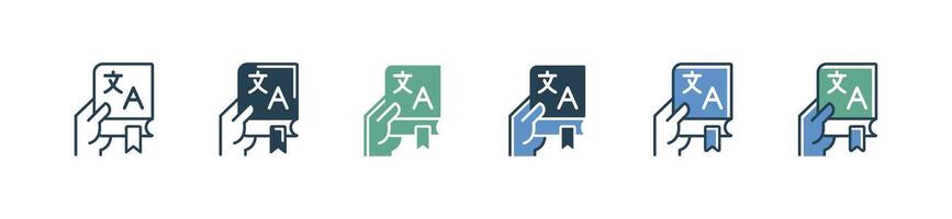 hand holding language translate book icon set online global international translation dictionary service illustration for web and app vector