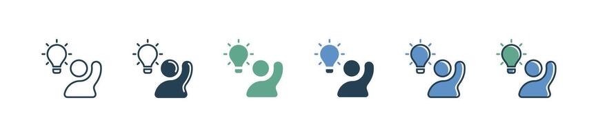 creative business lightbulb icon set people raise hand with innovation lamp creative idea illustration simple inspiration person thinking design for web and app vector