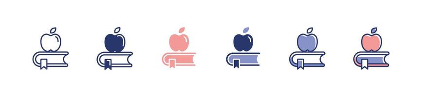 simple apple and book icon school education knowledge and healthy food signs illustration for web and app vector